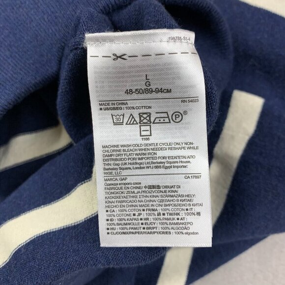 Gap Mens Sweater Large Blue White Striped V-Neck Long Sleeve 100% Cotton Preppy - Picture 6 of 7